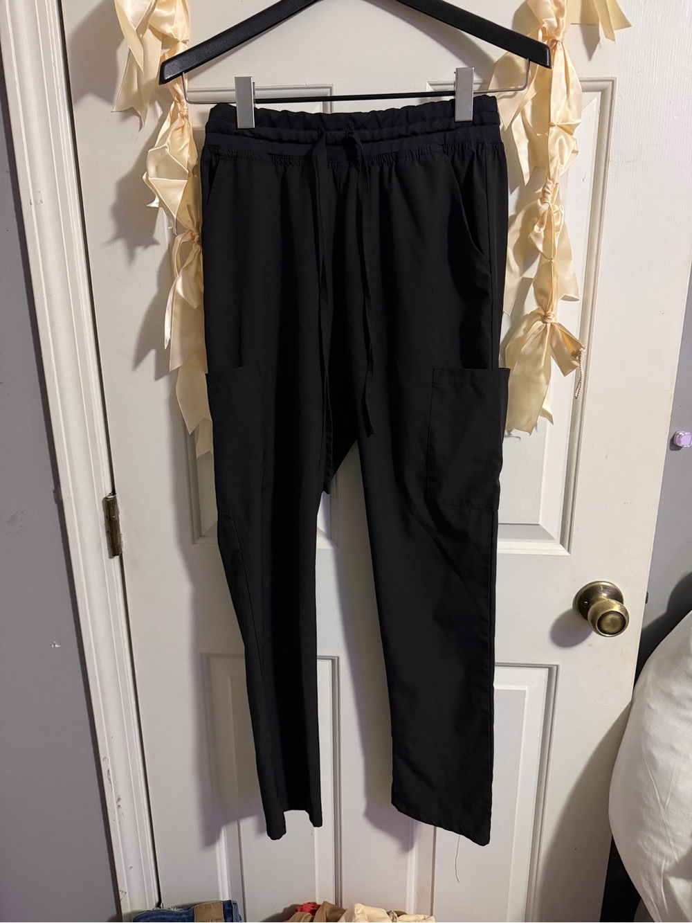 Women’s Black Cargo Jogger Pants with Drawstring Waist